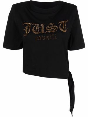 Just Cavalli rhinestone-logo cotton T-shirt - Black