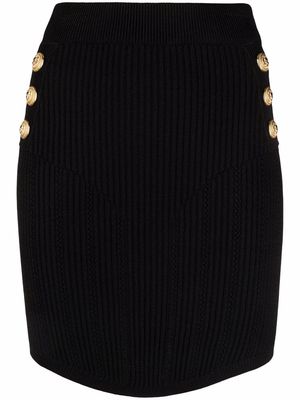 Balmain button-detail ribbed knitted skirt - Black