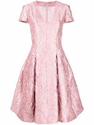 Talbot Runhof floral-jacquard flared midi dress - Pink