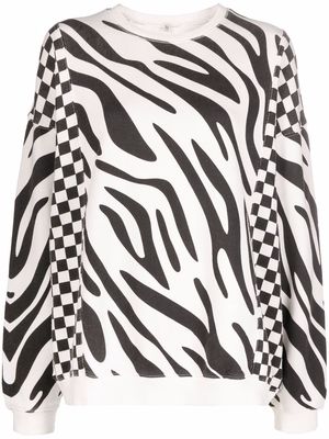 R13 tiger stripe checkerboard pattern sweatshirt - White