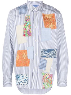 Junya Watanabe MAN button-down patchwork cotton shirt - Blue