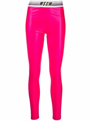 MSGM shiny logo-waist leggings - Pink
