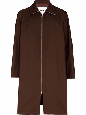 Jil Sander funnel-neck cotton zip-up coat - Brown