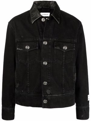 LANVIN logo-print distressed denim jacket - Black