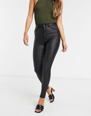 Vero Moda coated skinny jeans with high rise in black