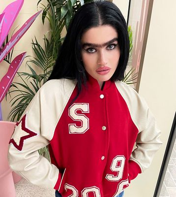 Labelrail x Sophia Hadjipanteli applique oversized bomber jacket in red
