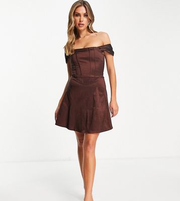 Collective the Label exclusive corset taffeta mini dress in chocolate brown
