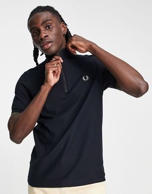 Fred Perry zip funnel neck polo shirt in navy