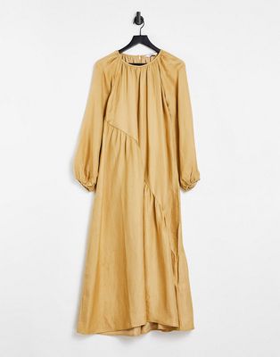 & Other Stories round neck long sleeve maxi dress in mustard-Orange
