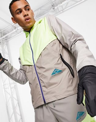 Nike Running Trail logo windbreaker jacket in lime-Grey
