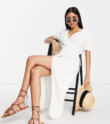 Fashion Union Exclusive beach wrap dress in white