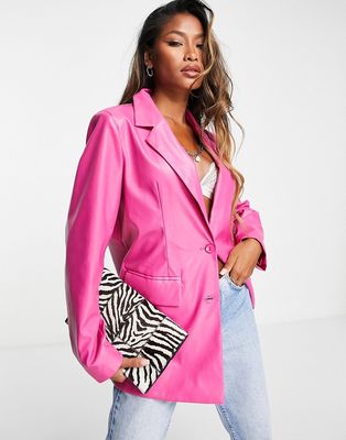 Missyempire oversized leather look blazer in pink - part of a set