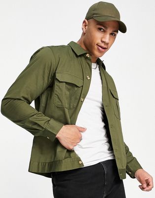 Only & Sons twill overshirt in khaki-Green