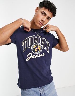 Tommy Jeans bold college logo T-shirt in navy