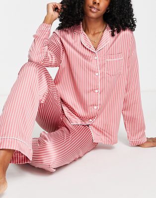 Loungeable satin pajama pants in dark pink and cream pinstripe - part of a set