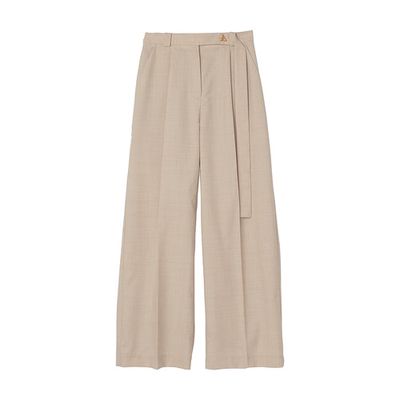 MANUELA - wide-leg pants with belt and a button