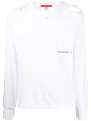 Eckhaus Latta Lapped destroyed long-sleeve T-shirt - White