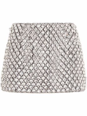Dolce & Gabbana crystal-embellished leopard-print miniskirt - White