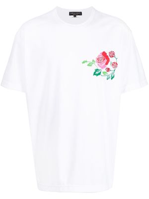 Comme Des Garçons Homme Plus embroidered rose T-shirt - White