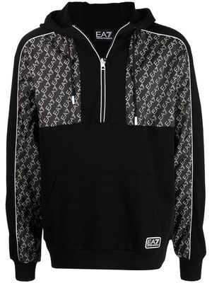 Ea7 Emporio Armani half-zip logo-print hoodie - Black