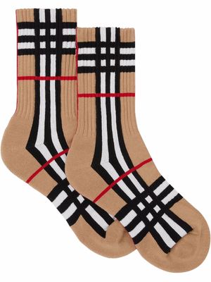 Burberry check intarsia technical stretch-cotton socks - Brown
