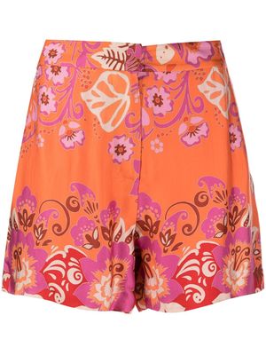 Alexis Flore satin-crepe shorts - Orange