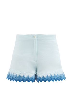 Juliet Dunn - High-rise Rickrack-trimmed Cotton-poplin Shorts - Womens - Light Blue