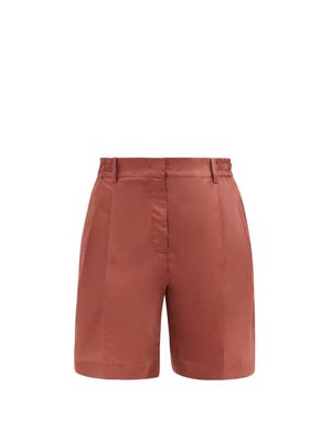 Valentino - Silk-taffeta Bermuda Shorts - Womens - Light Brown