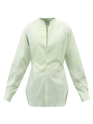 Valentino - Tie-waist Topstitched-plastron Cotton-blend Shirt - Mens - Light Green