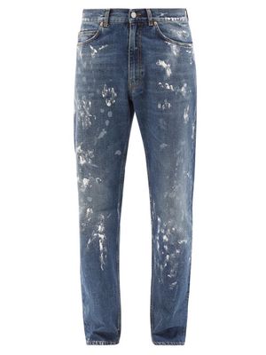 Martine Rose - Paint-print Straight-leg Jeans - Mens - Navy