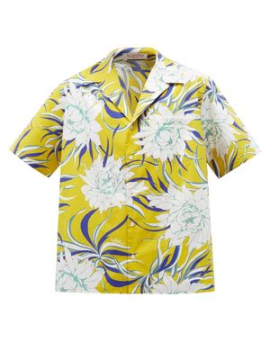 Valentino - Peony-print Cotton-poplin Shirt - Mens - Yellow Multi