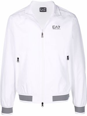 Ea7 Emporio Armani logo zipped bomber jacket - White