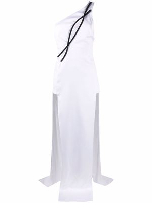 Genny one-shoulder double-slit dress - White
