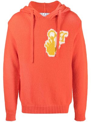 Off-White intarsia-logo knitted hoodie - Orange