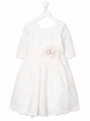 Mimilù floral-appliqué long-sleeve dress - White