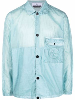 Stone Island Compass-patch garment-dyed shirt jacket - Blue