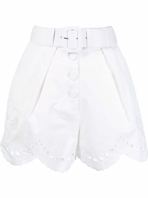 Self-Portrait broderie scallop canvas shorts - White