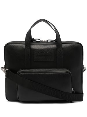 Emporio Armani leather logo patch briefcase - Black