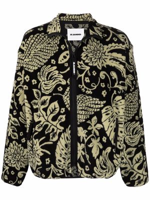 Jil Sander foliage-print fleece jacket - Black