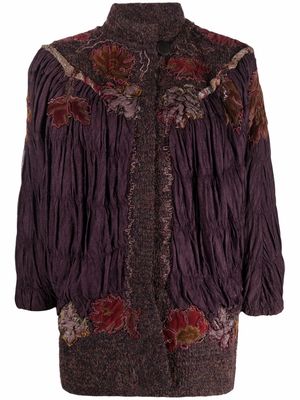 A.N.G.E.L.O. Vintage Cult 1980s floral-embroidered ruched jacket - BORDEAUX AND RUST