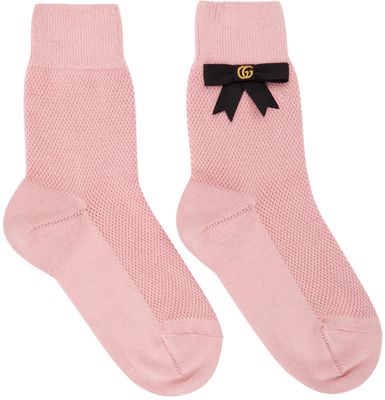 Gucci Pink Cotton-Blend GG Bow Socks