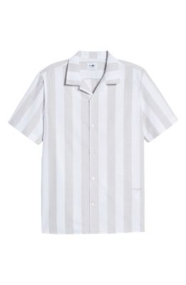 NN07 Miyagi Stripe Short Sleeve Cotton Button-Up Camp Shirt in 790 Grey Stripe