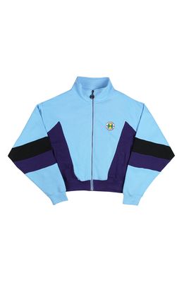 Cross Colours Colorblock Fleece Crop Track Jacket in Blue