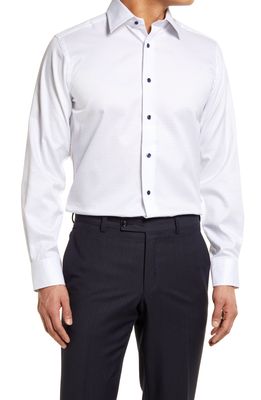 David Donahue Pinstripe Dress Shirt in White/Navy