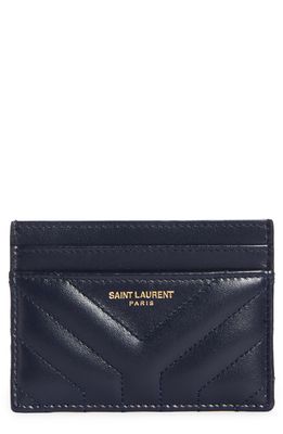 Saint Laurent Joan Quilted Leather Card Case in Deep Marine
