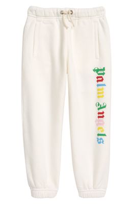 Palm Angels Kids' Logo Cotton Joggers in White Multicolor