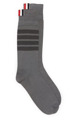 Thom Browne 4-Bar Cotton Blend Mid Calf Socks in Med Grey