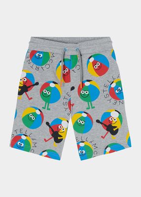 Boy's Beachball-Print Sweat Shorts, Size 2-14