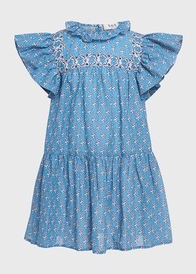 Girl's Fernanda Flutter Tile-Print Dress, Size 2-12