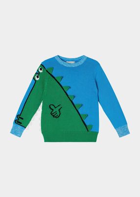Boy's Knit Crocodile-Print Sweater, Size 2-8